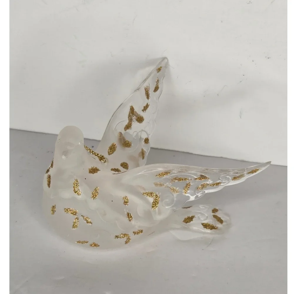 Frosted Acrylic Dove Christmas Ornament Gold Glitter Flakes Peace Bird Figurine